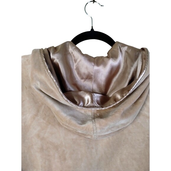 Everlast Hoodie Women's L Long Sleeve Zip Pockets Tan Velour Velvet Satin Y2K - Picture 3 of 11